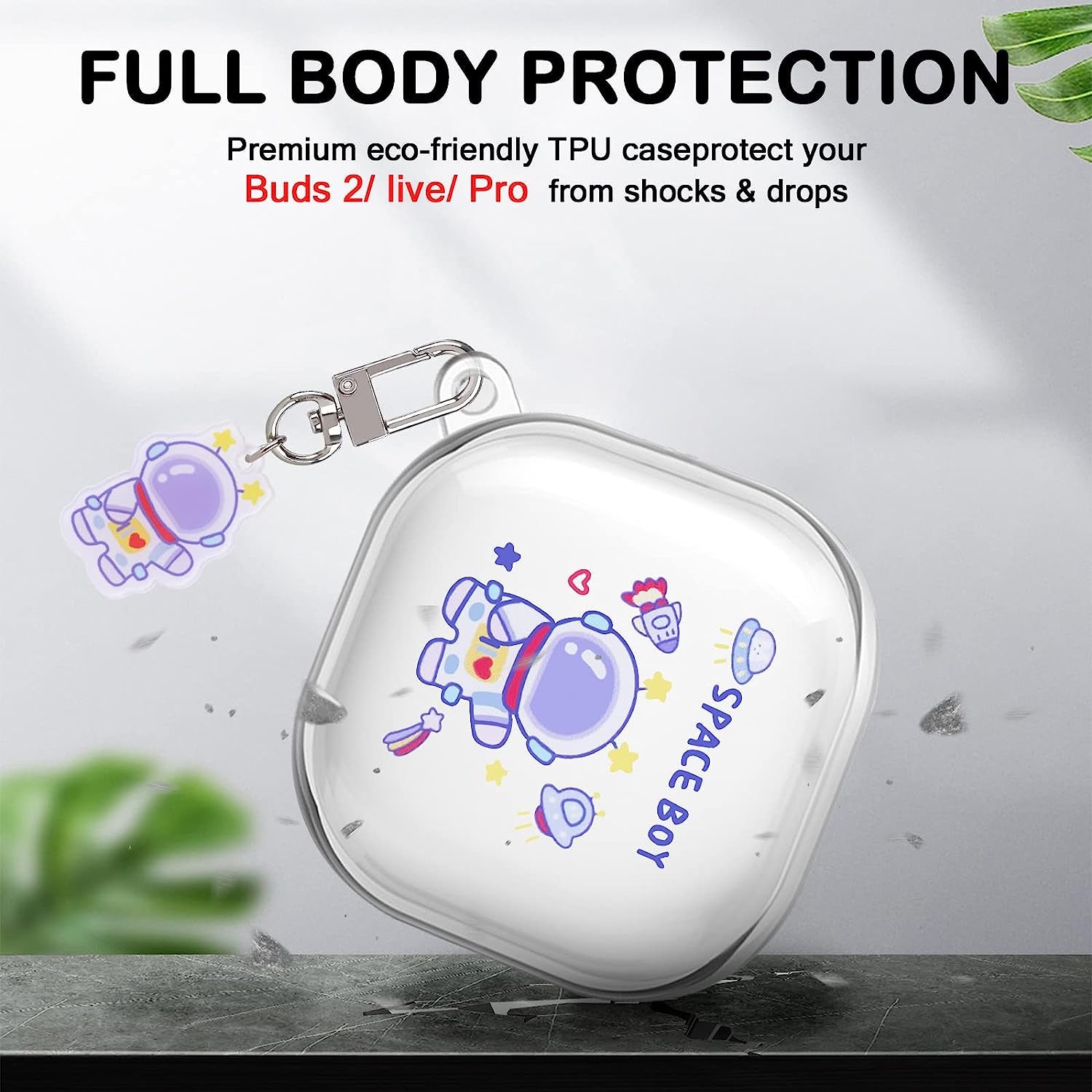 Cute Astronaut Case for Samsung Galaxy Buds 2 Cover (2021)/Buds Pro Case(2021)/Buds Live Case(2020) with Funny Spacemen Keychain for Men Girls Kids,Clear Shockproof Protective Soft Silicone Cover  DiyGody   
