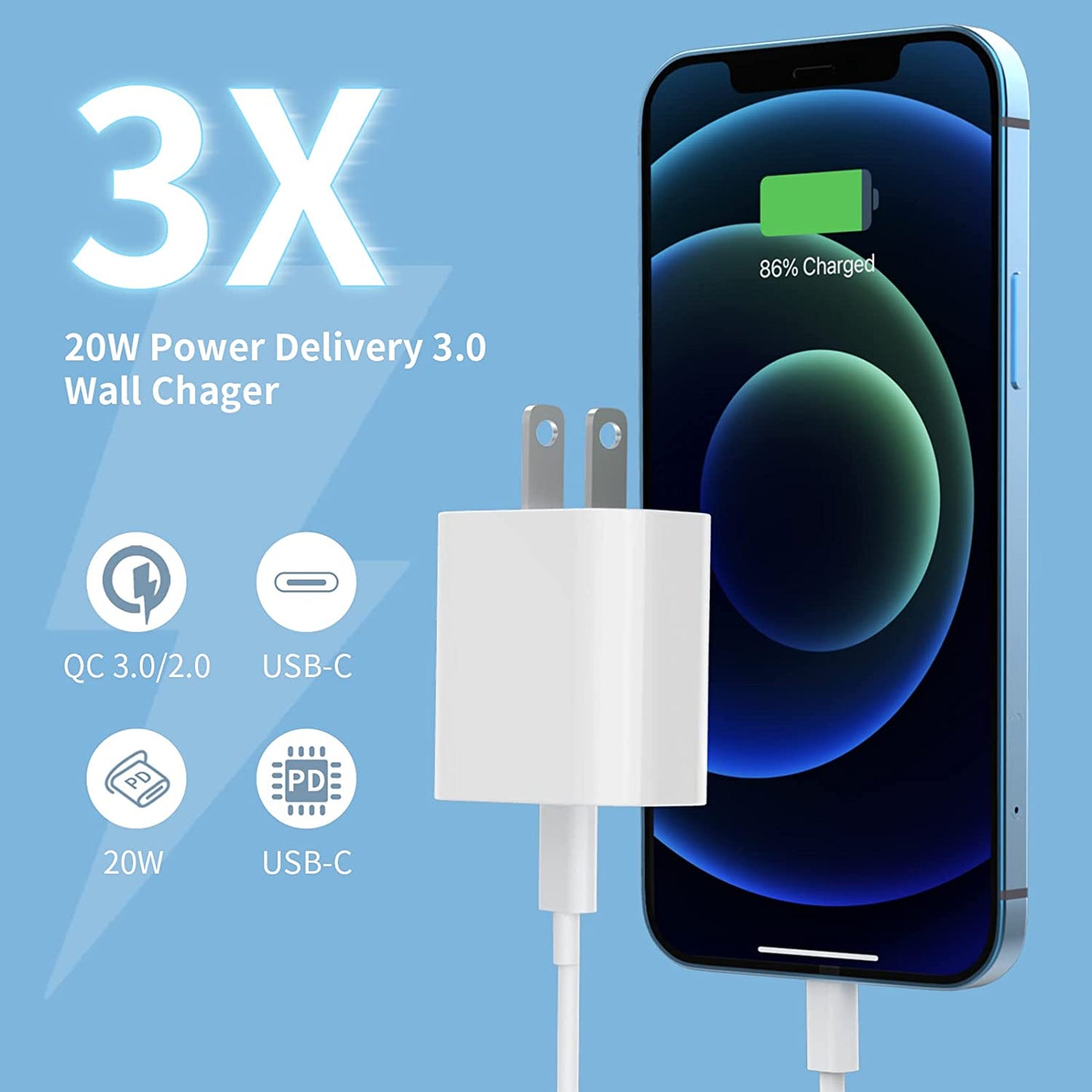 4Pack [Apple Mfi Certified] Iphone Fast Charger, Igenjun 20W USB C Charger Wall Charger Block with PD 3.0, Compact USB C Power Adapter for Iphone 14/14 Pro/13, Galaxy, Pixel, Airpods Pro-White  iGENJUN   