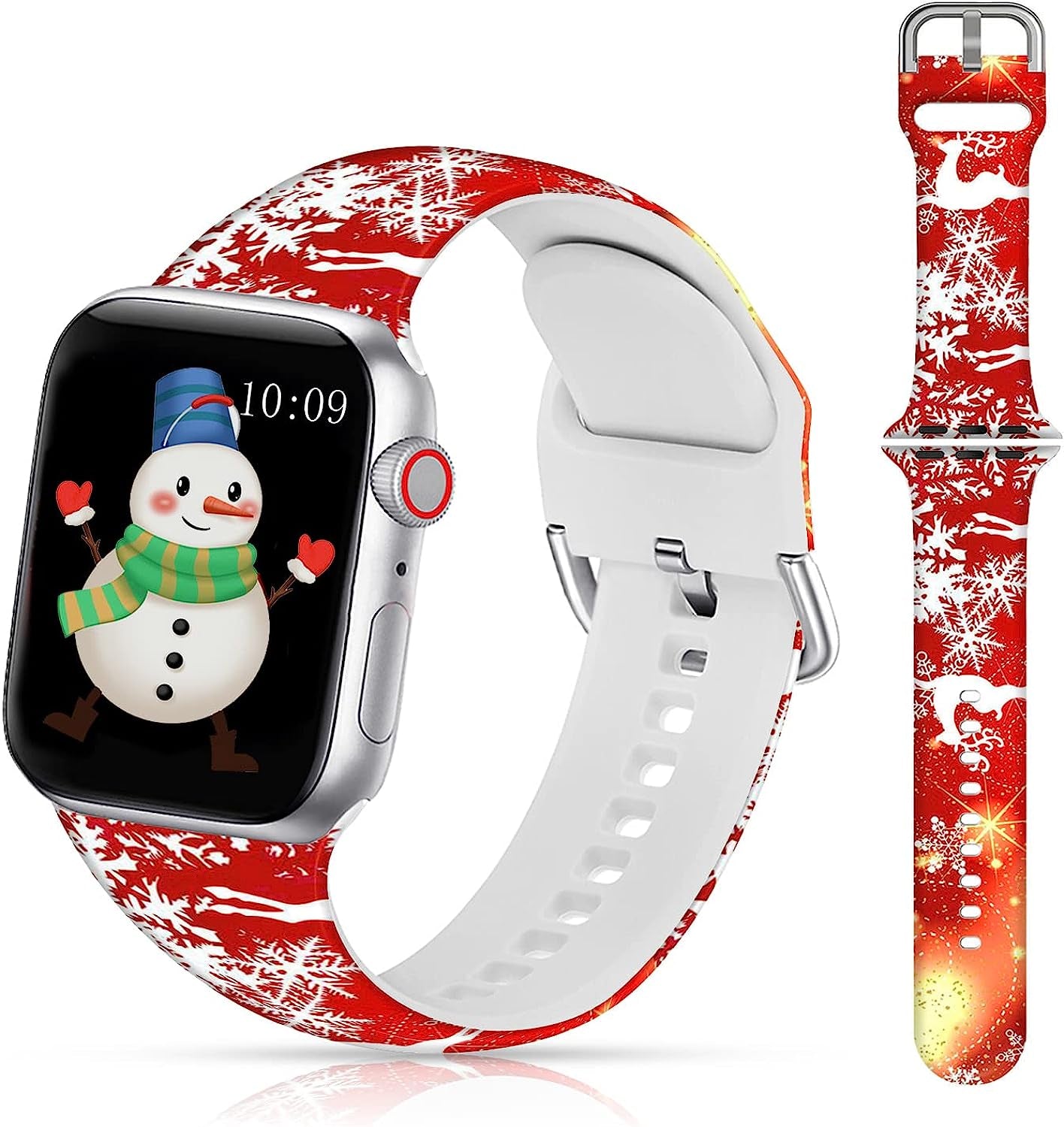 LAACO Silicone Sport Bands Compatible with Apple Watch 49Mm 45Mm 44Mm 42Mm 41Mm 40Mm 38Mm for Women Men Girls, Floral Design Replacment Strap for Iwatch SE Utral/Series 8/7/6/5/4/3/2/1  LAACO Christmas Red Moose 38mm/40mm/41mm 
