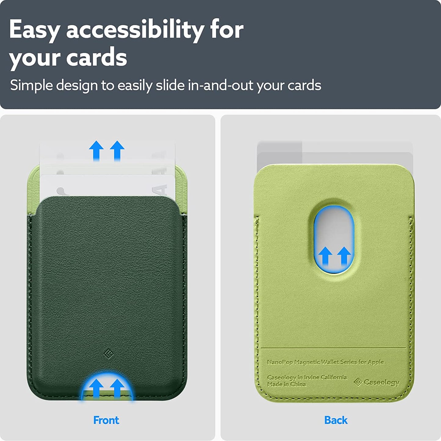 Caseology Nano Pop [Built-In Magnet] Vegan Leather Card Case Magnetic Card Holder Wallet Sleeve Designed for Magsafe for Iphone 14 Series for Iphone 13 Series for Iphone 12 Series - AVO Green  Spigen   