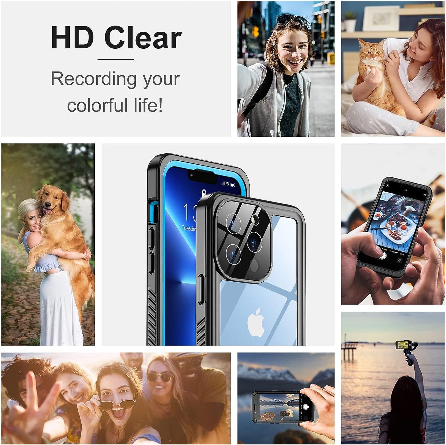 Temdan [Real 360] for Iphone 13 Pro Max Case Waterproof, Built-In 9H Tempered Glass Camera Lens & Screen Protection [13Ftmilitary Dropproof][Full-Body Shockproof][Ip68 Underwater] Phone Case Blue  Temdan   