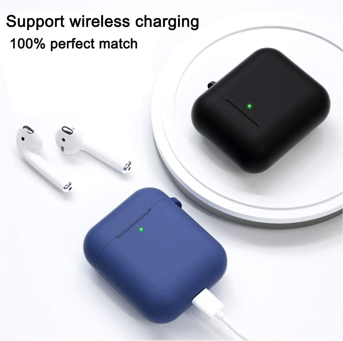 Compatible with Airpods Case Cover Silicone Protective Skin for Airpods Case 2&1 (2 Pack) Black/Sand Pink  Doboli   