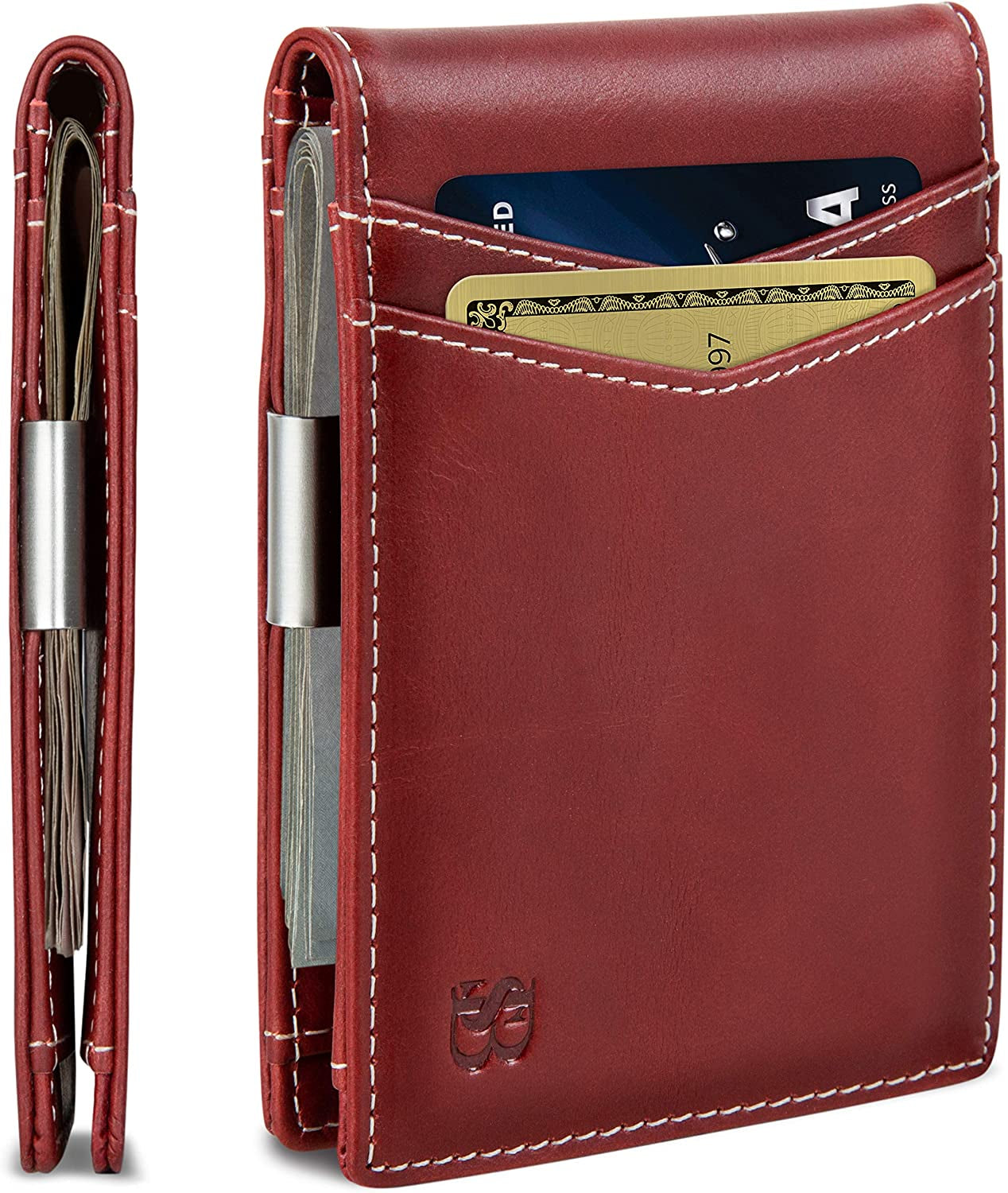 SERMAN BRANDS Money Clip Wallet - Mens Wallets Slim Front Pocket RFID Blocking Card Holder Minimalist Mini Bifold  SERMAN BRANDS Ruby Red Transformer  