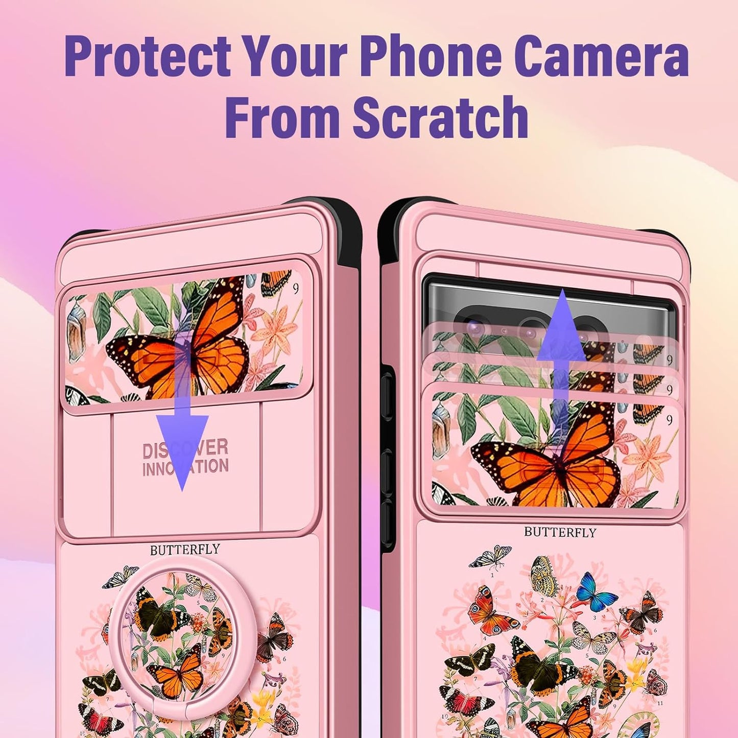 Funermei (2In1 for Google Pixel 7 Pro Case for Women Cute Butterfly Girls Phone Cover Girly Kawaii Aesthetic Butterfly Design with Camera Cover and Ring Stand Funda for Google Pixel Pro 7 Case  Funermei   