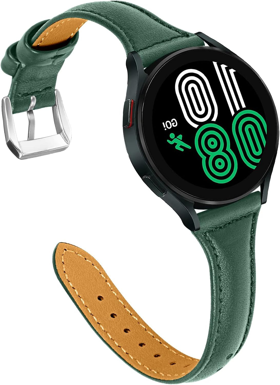 JOYOZY Leather Band Compatible with Samsung Galaxy Watch 5/4 40Mm 44Mm,Active(40Mm)/2(40Mm)(44Mm),Stylish Slim Wristband Strap for Galaxy Watch 42Mm/Samsung Galaxy Watch 4 Classic/Watch 5 Pro 45Mm  Joyozy Pine Tree Green/Silver  
