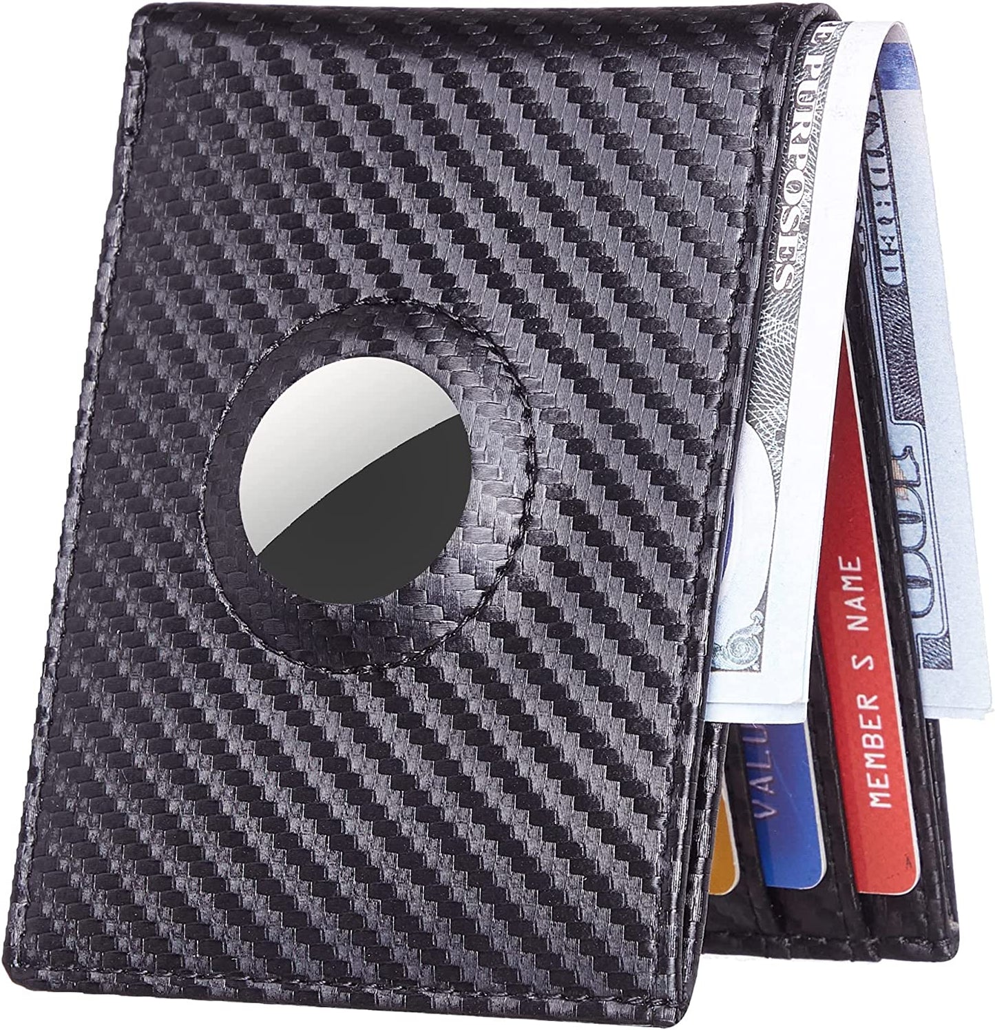 Hawanik Mens Bifold Wallet for Airtag Carbon Fiber Texture, Slim RFID Blocking Wallet with Built-In Holder for Airtag  Hawanik   