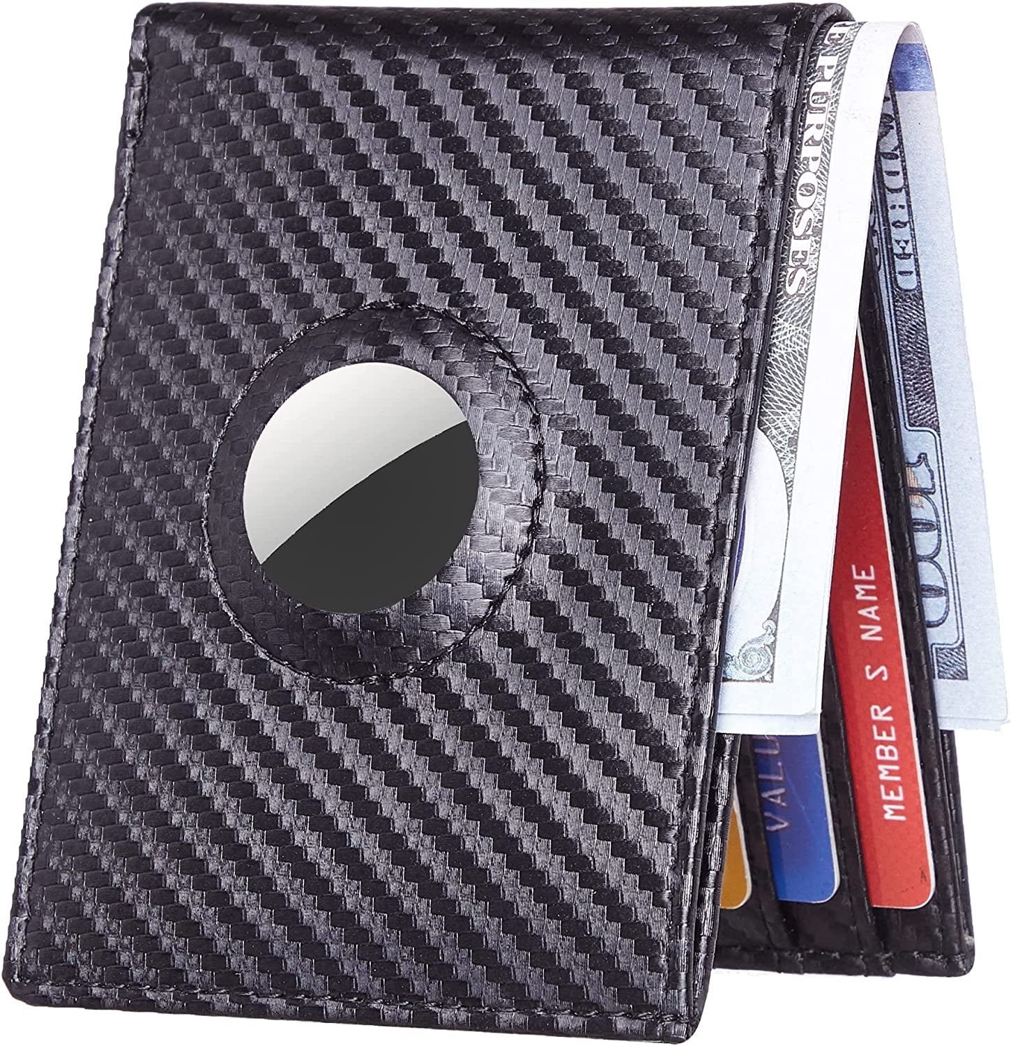 Hawanik Mens Bifold Wallet for Airtag Carbon Fiber Texture, Slim RFID Blocking Wallet with Built-In Holder for Airtag  Hawanik   