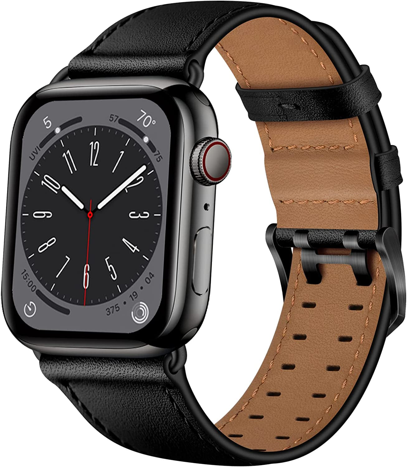 OUHENG Leather Bands Compatible with Apple Watch Band 49Mm 45Mm 44Mm 42Mm, Genuine Leather Replacement Band Strap Wristband for Iwatch Ultra Series 8 7 6 5 4 3 2 1 SE2 SE Men Women, Retro Brown/Black  OUHENG Black/Black 49mm/45mm/44mm/42mm 