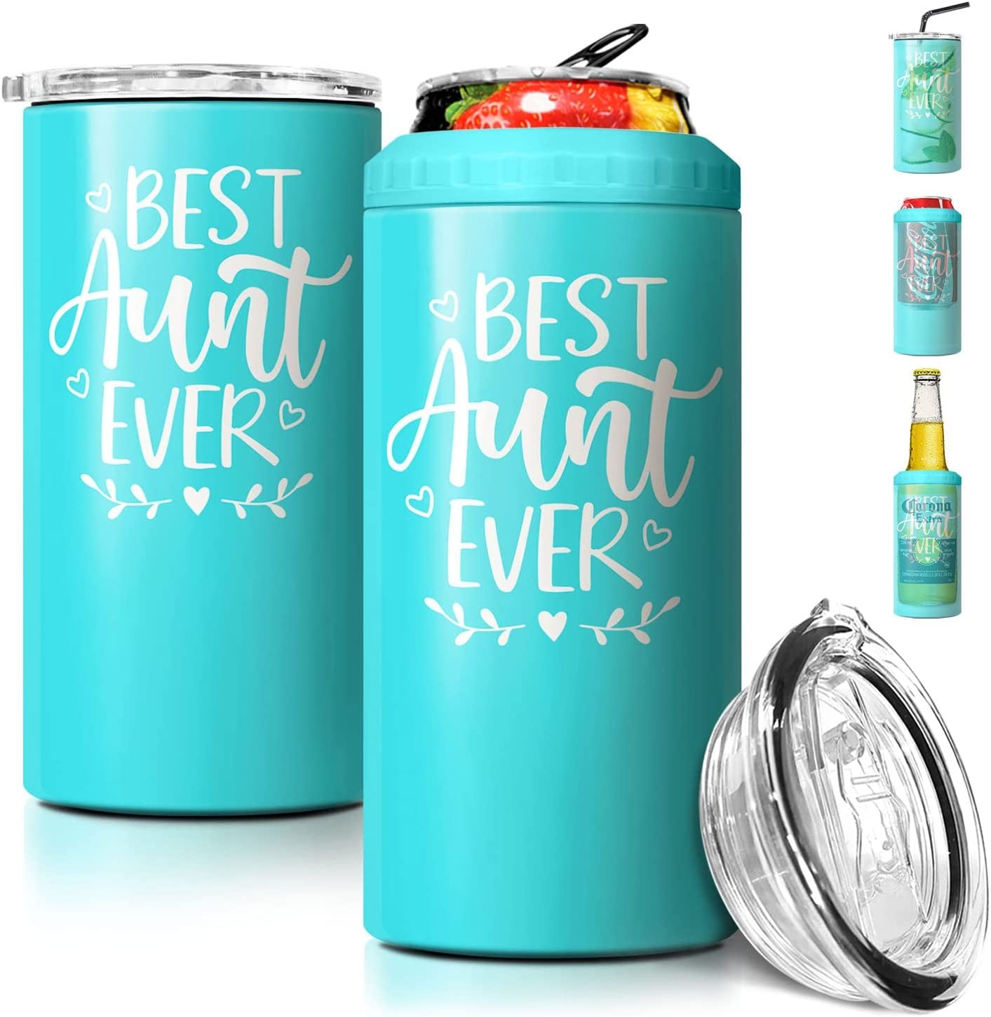 SANDJEST 4-In-1 Best Dad Ever Tumbler Gifts for Dad from Daughter Son - 12Oz Dad Can Cooler Tumblers Travel Mug Cup - Stainless Steel Insulated Cans Coozie Christmas, Birthday, Father'S Day Gift  SANDJEST Best Aunt Ever - Mint  