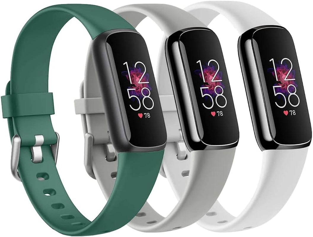 3 Pack Bands Compatible with Fitbit Luxe Bands for Women Men, Flexible Waterproof Replacement Wristband Sport Watch Strap Small  OMAIGAR Gray/White/Pine Green Large(7.1"-8.9") 