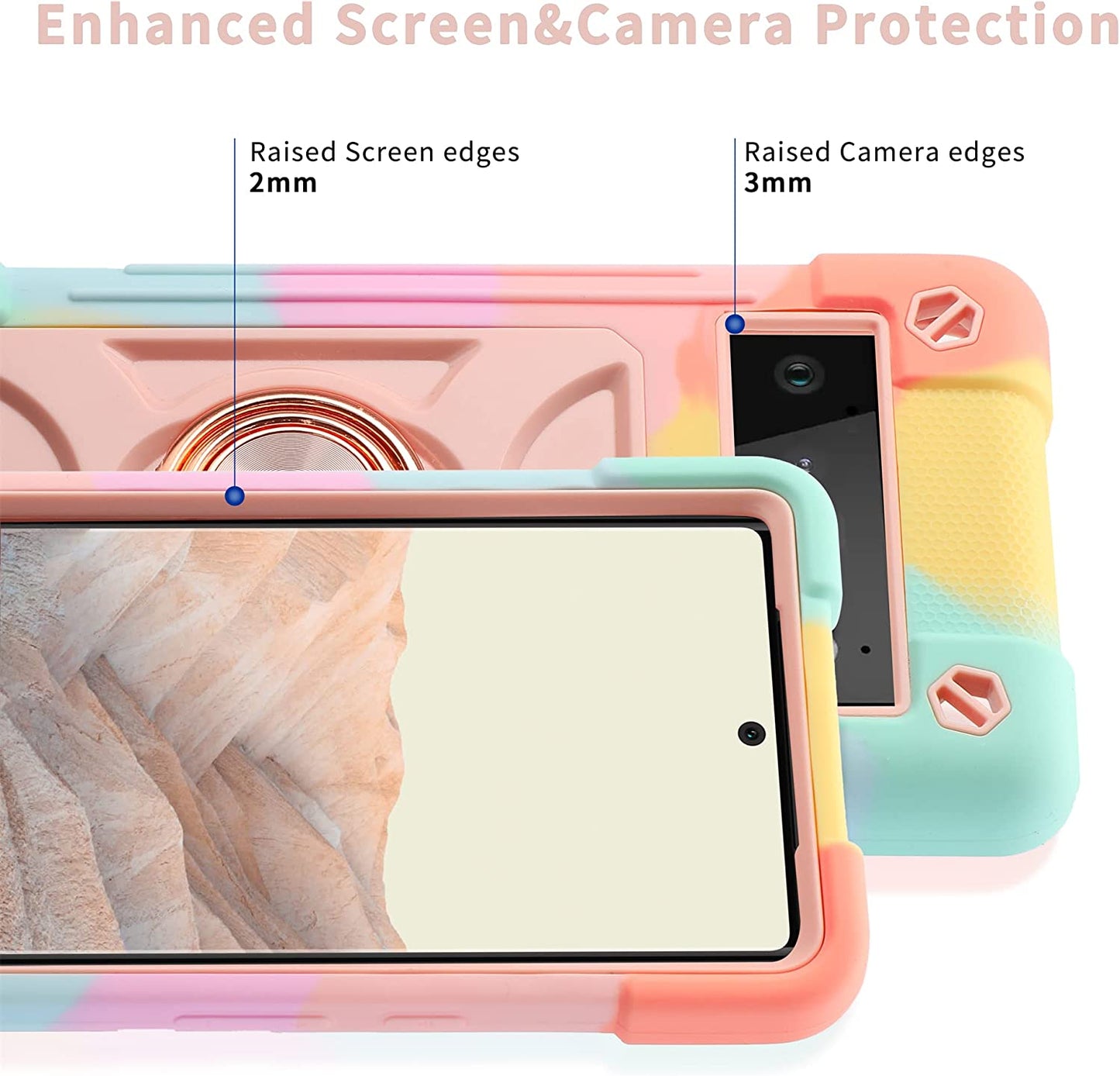 Eaycoul Compatible with Google Pixel 6 Pro Case with Ring Stand, Heavy-Duty Military Grade Shockproof Phone Cover with Magnetic Car Mount for Google Pixel 6 Pro (Rainbow Pink)  EayCoul   