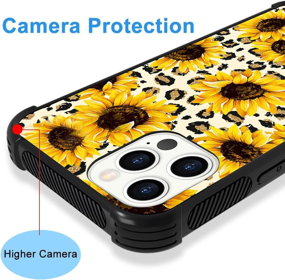 Wlxee Compatible with Iphone 12 Pro Max Case for Women Girls Leopard Sunflower Print Soft TPU Hard Back Shockproof Non-Slip Anti-Scratch Protective Durable Slim Cover Case for Iphone 12 Pro Max  Wlxee   