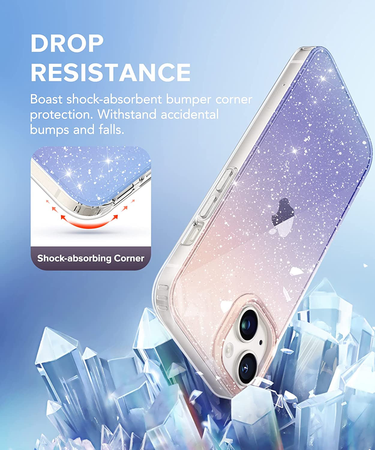 BERFY for Iphone 14 Case Glitter, with 2X Screen Protector + 2X Camera Lens Protector, [Not Yellowing] Sparkly Crystal Shockproof Hard Back Slim Protective Phone Cover for Women, 6.1" (Gradient)  BERFY   