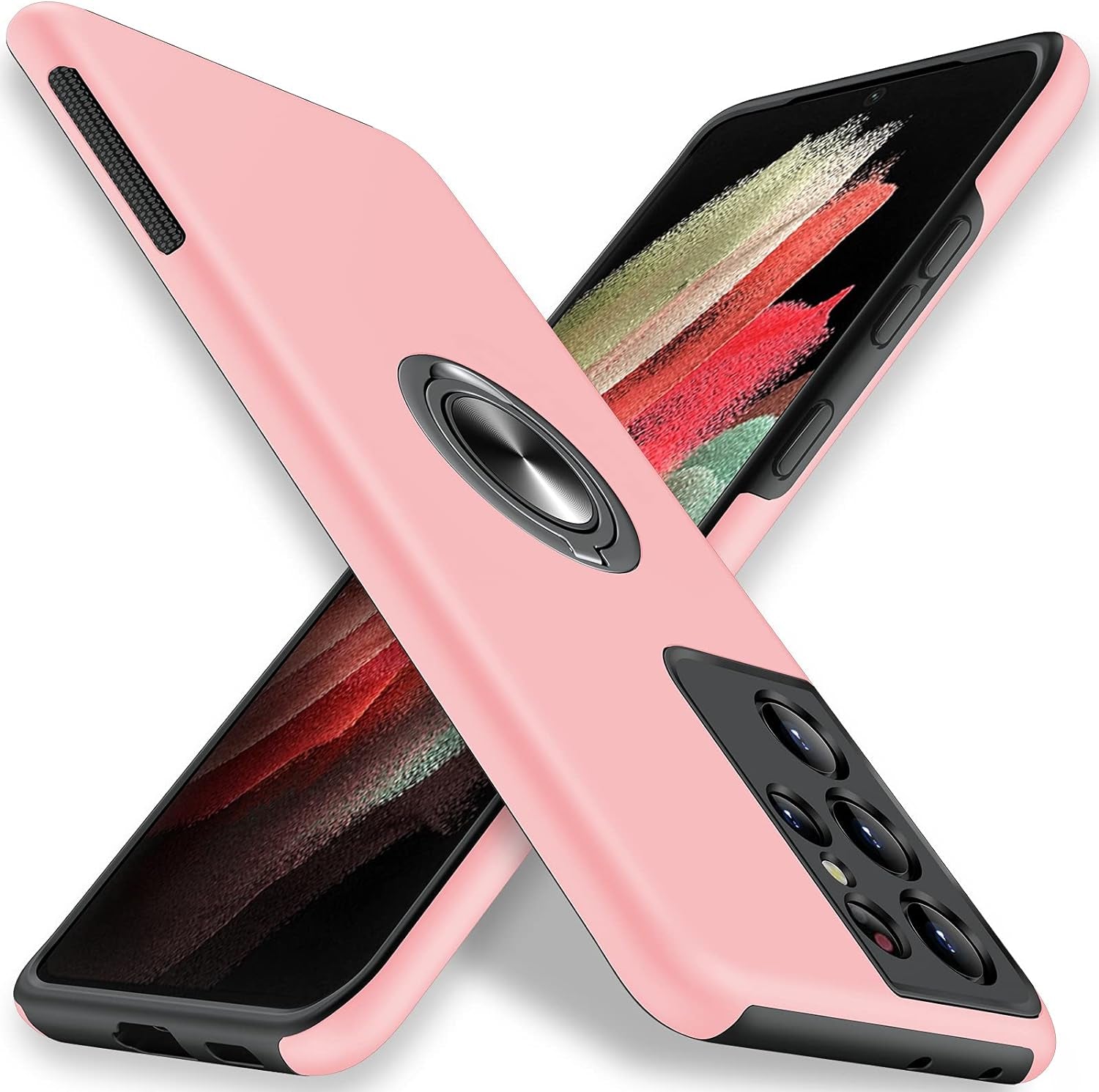 JAME for Samsung Galaxy S21 Ultra Case, [NOT for S21 or S21 Plus], Slim Soft Bumper Protective Case for Samsung S21 Ultra Case, with Invisible Ring Holder Kickstand for Galaxy S21 Ultra Case, Black  XJXIN Pink  