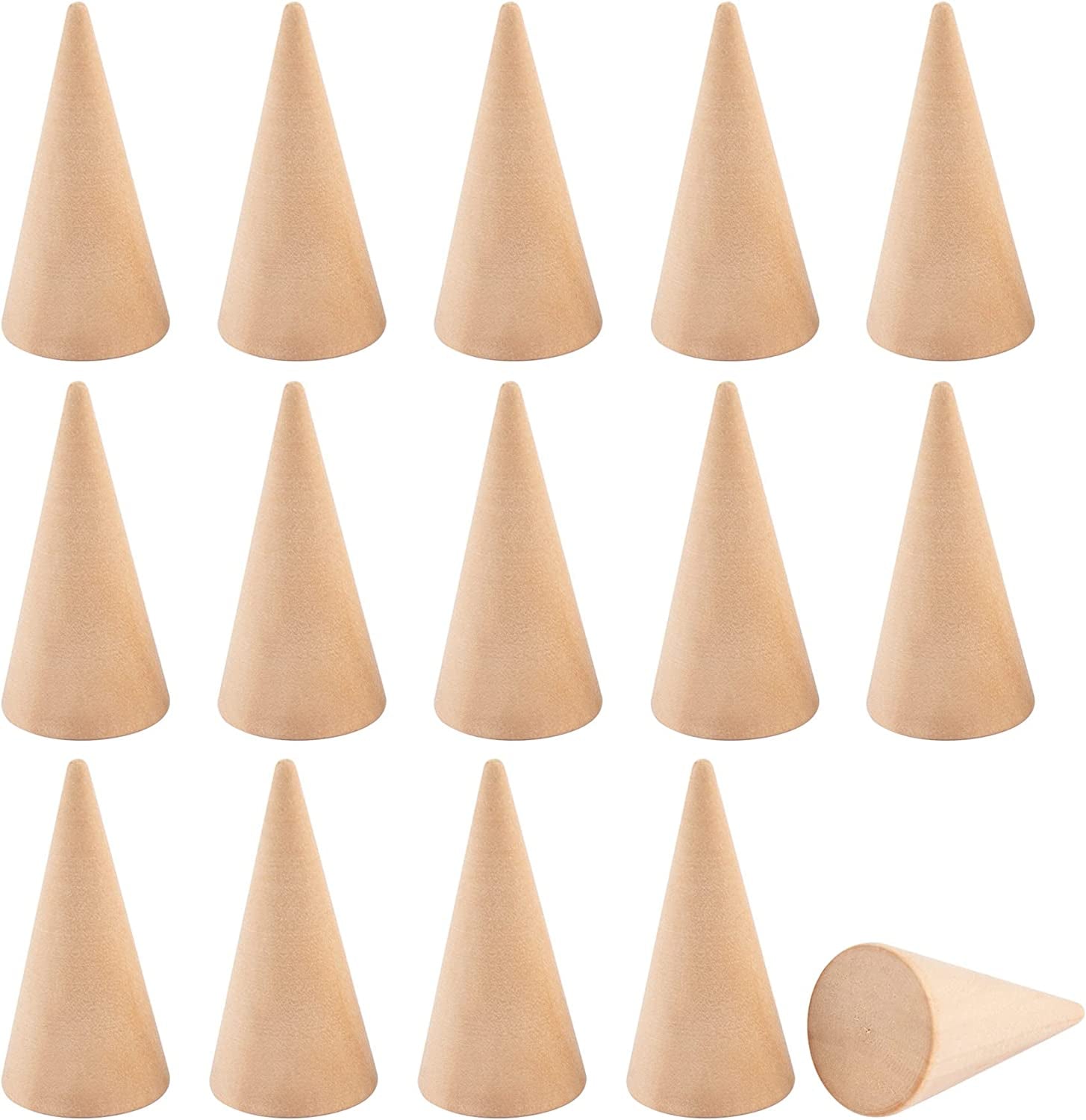 Framendino, 15 Pack Small Natural Wood Cone Ring Holder Finger Jewelry Display Stand Organizer for for Jewelry Display DIY Craft (Vertical Shaped)  Framendino   