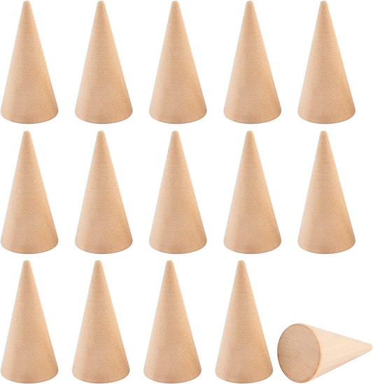 Framendino, 15 Pack Small Natural Wood Cone Ring Holder Finger Jewelry Display Stand Organizer for for Jewelry Display DIY Craft (Vertical Shaped)  Framendino   