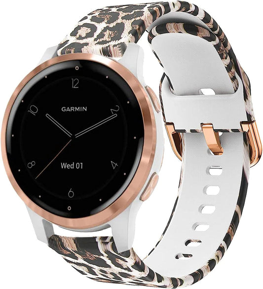 Vicrior Bands Compatible with Garmin Vivoactive 4S 40Mm / Venu 2S Smart Watch, 18Mm Quick Release Soft Silicone Fadeless Pattern Printed Floral Replacement Band for Garmin Vivomove 3S, Leopard  ViCRiOR   