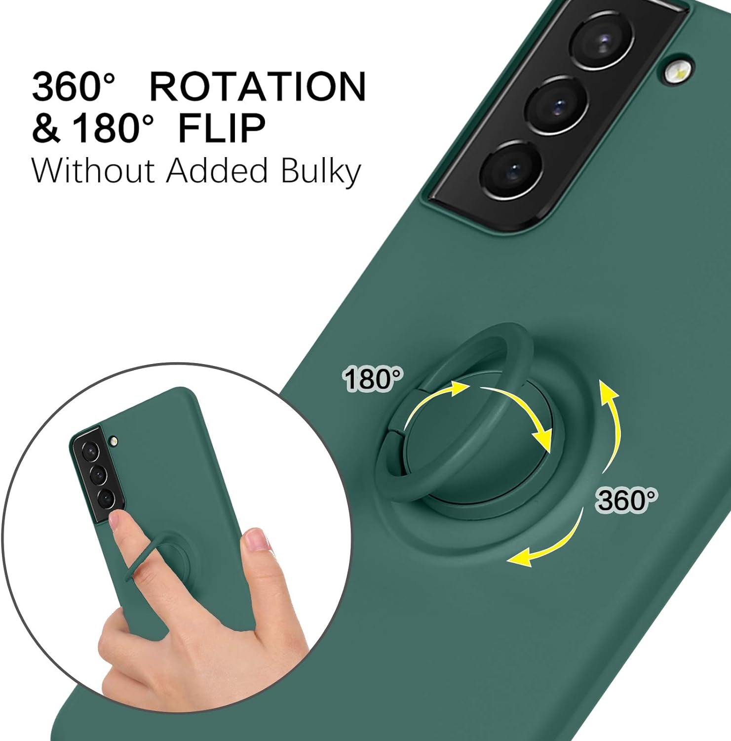 BENTOBEN Compatible with Samsung Galaxy S21 plus Case, Slim Silicone Soft Rubber with 360° Ring Holder Kickstand Car Mount Supported Protective Cases for Samsung Galaxy S21+ plus 6.7", Midnight Green  BENTOBEN   