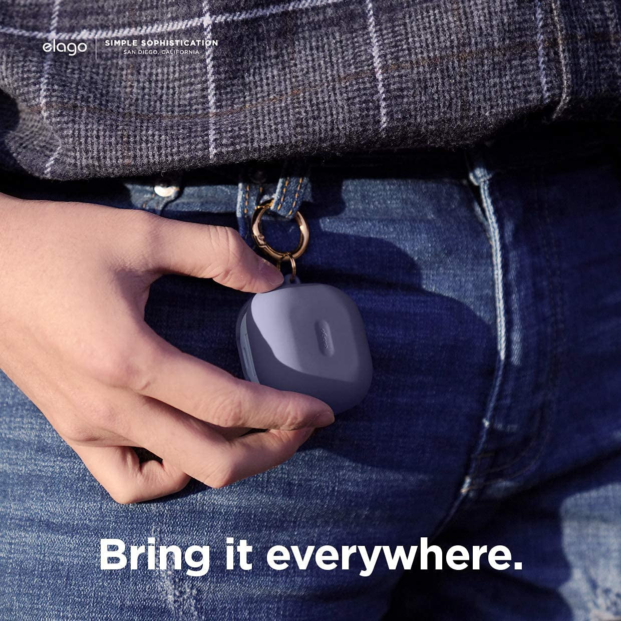 Elago Silicone Hang Case Compatible with Samsung Galaxy Buds 2 Pro Case (2022) / Galaxy Buds 2 Case (2021) / Galaxy Buds Pro Case (2021) / Galaxy Buds Live Case (2020) [Lavender Grey]  elago   