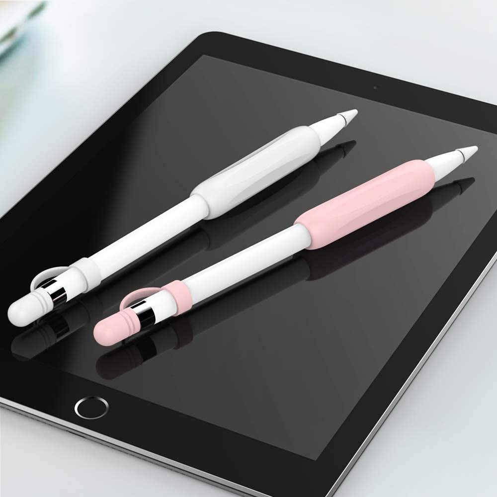 Delidigi 2 Pack Ipencil Grip Ergonomic Sleeve with Anti-Lost Replacement Cap plus Tips Cover Accessories Set Compatible with Apple Pencil 1St Generation (White, Pink)  Delidigi   