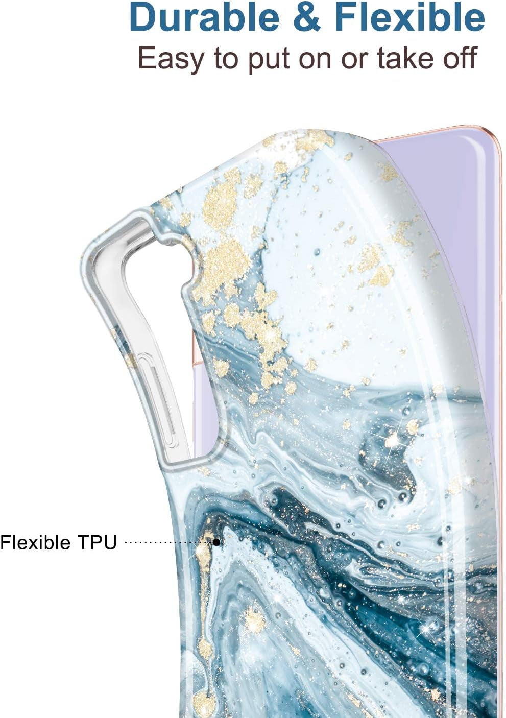 JIAXIUFEN Galaxy S21 Case Gold Sparkle Glitter Marble Slim Shockproof TPU Soft Rubber Silicone Cover Phone Case for Samsung Galaxy S21 5G 6.2 Inch 2021 Blue  JIAXIUFEN   