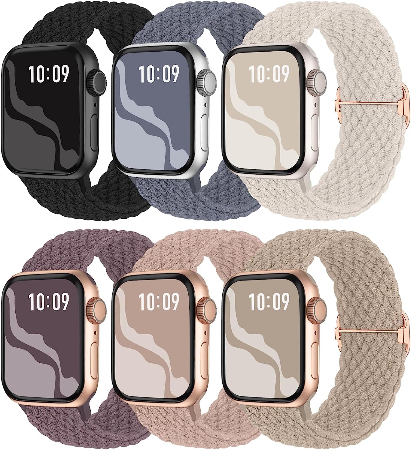 6 Pack Braided Solo Loop Compatible with Apple Watch Band 38Mm 40Mm 41Mm 42Mm 44Mm 45Mm 49Mm for Women Men, Stretchy Nylon Elastic Straps Wristbands for Iwatch Series Ultra SE 8 7 6 5 4 3 2 1  Suitisbest   