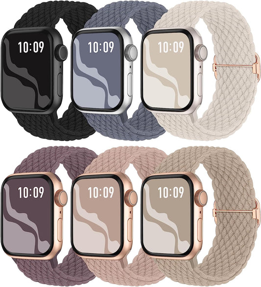6 Pack Braided Solo Loop Compatible with Apple Watch Band 38Mm 40Mm 41Mm 42Mm 44Mm 45Mm 49Mm for Women Men, Stretchy Nylon Elastic Straps Wristbands for Iwatch Series Ultra SE 8 7 6 5 4 3 2 1  Suitisbest   