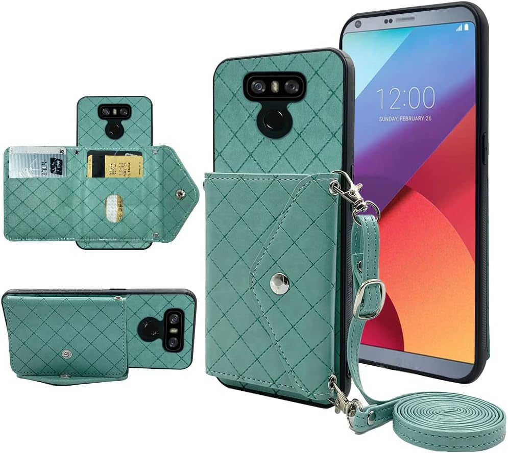 ELISORLI Compatible with LG G6 Wallet Cover with Crossbody Shoulder Strap Stand Leather Credit Card Holder Lanyard Phone Cover for LGG6 Thinq LG6 Thin Q G 6 plus G6+ 6G VS988 H872 Women Girl Grey  ELISORLI Green  