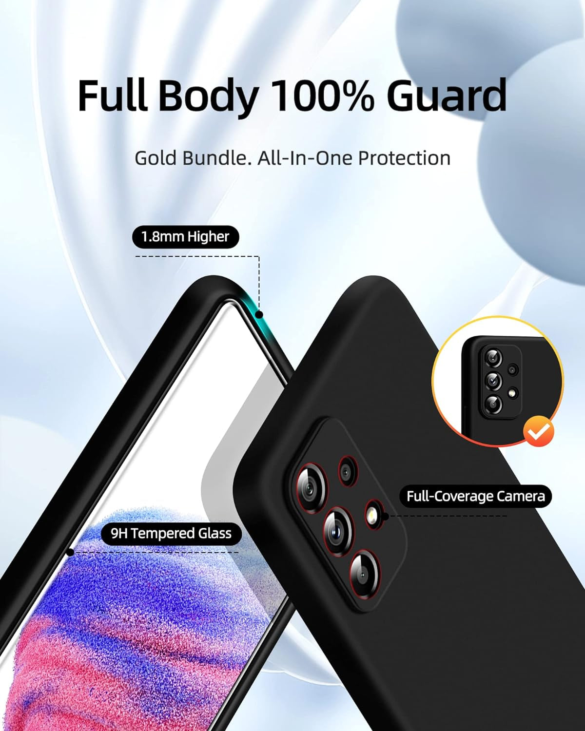 Dssairo [3 in 1 for Samsung Galaxy A53 5G Case, with 2 Pack Screen Protector, Camera Protection，Liquid Silicone Slim Shockproof Protective Phone Case [Microfiber Lining] (Black)  Dssairo   