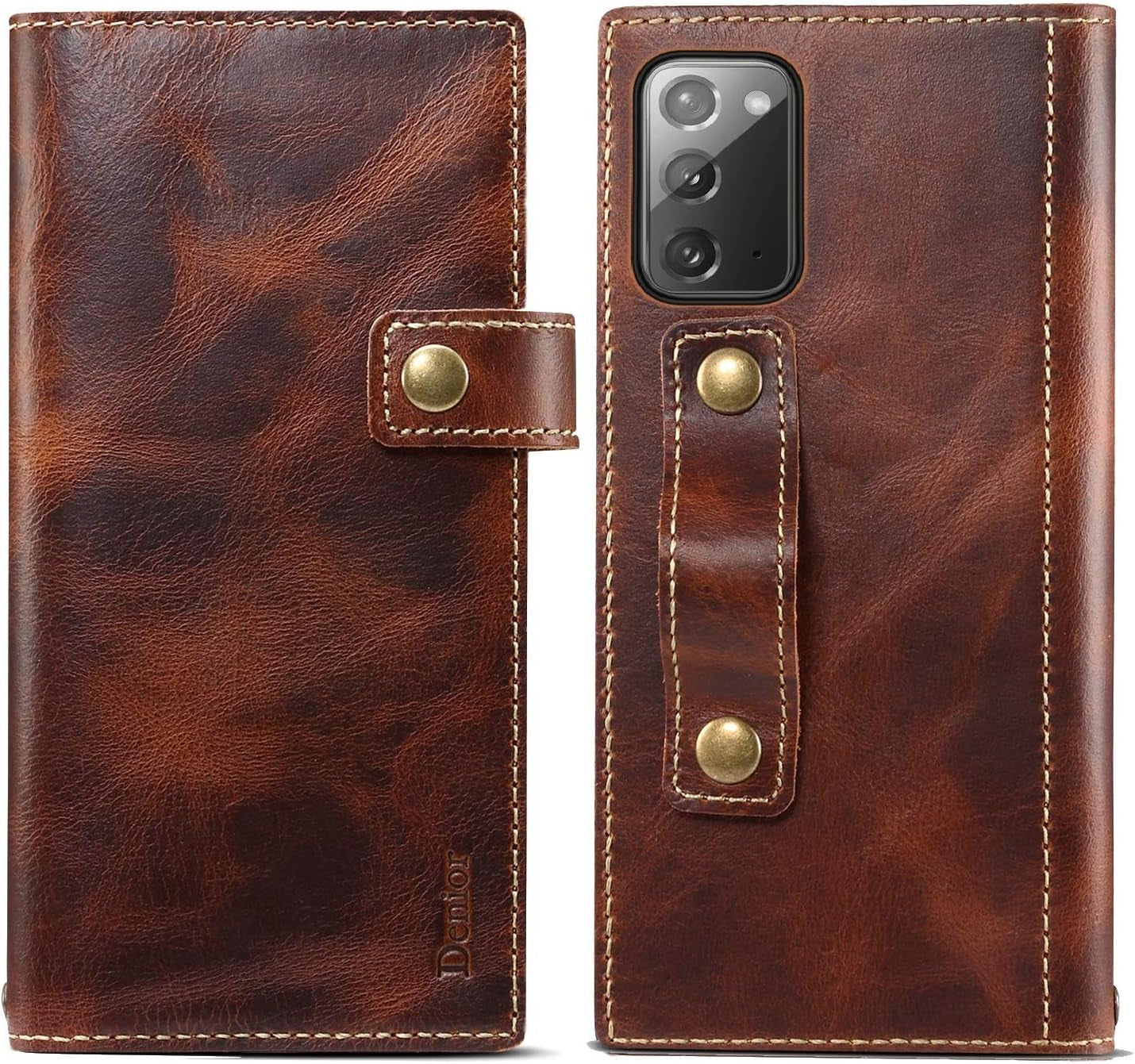 Kowauri Galaxy Note 20 Ultra Case, Magnet Snap Type Genuine Leather Wallet Case with Hand Strap [Card Holder] Stand Flip Cover Case for Samsung Galaxy Note 20 Ultra 5G 6.9 Inch (Brown)  Kowauri   