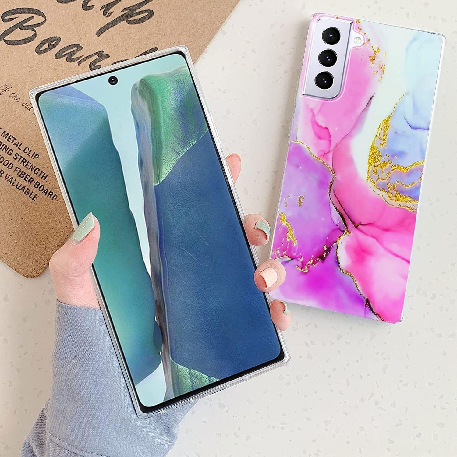 J.West Designed for Samsung Galaxy S21 Case Shiny Glitter Pink Marble Slim Fit Flexible Soft Silicone Rubber TPU Bumper Cover Skin Shockproof Protective Phone Case for Galaxy S21 5G Case  J.west   