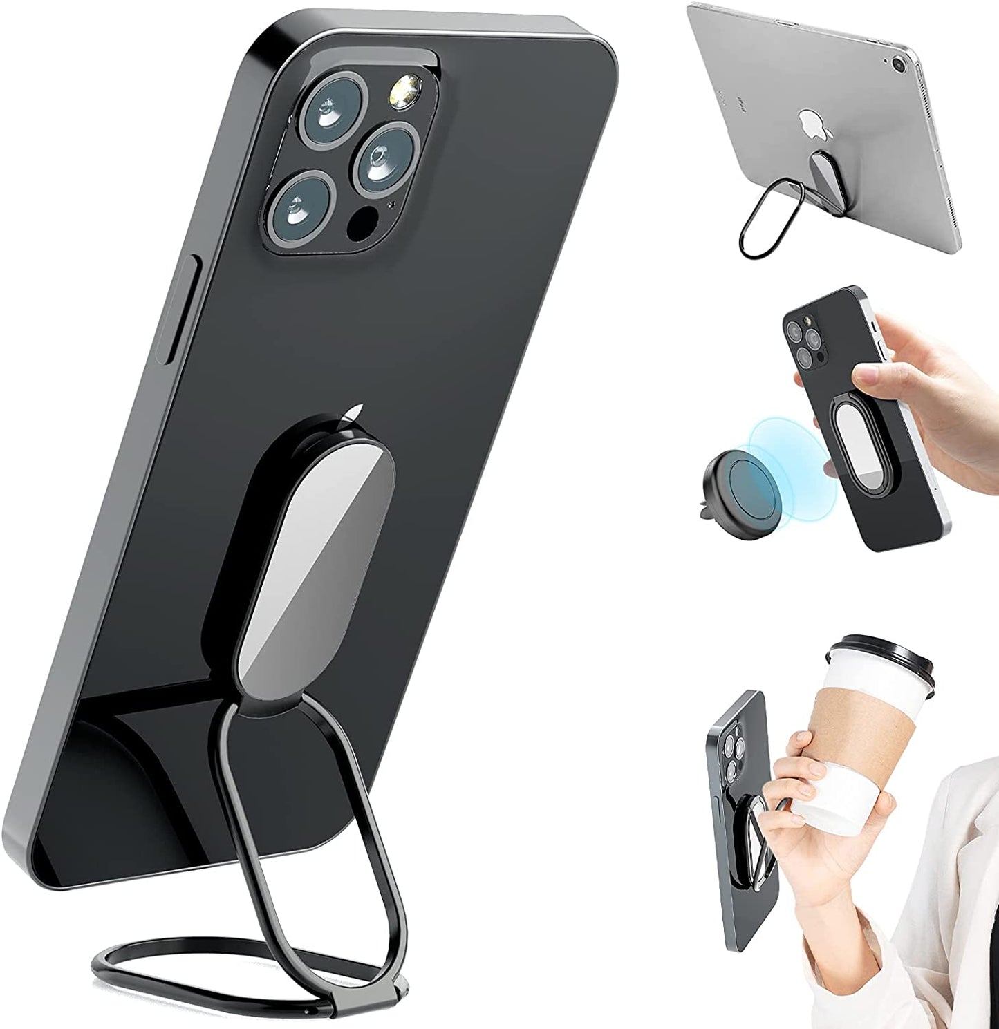Phone Ring Holder Finger Kickstand, 360° Rotation Cell Phone Ring Holder Stand Metal Phone Back Grip for Magnetic Car Mount Foldable Cell Phone Stand Compatible with Most Smartphones  imeilee   