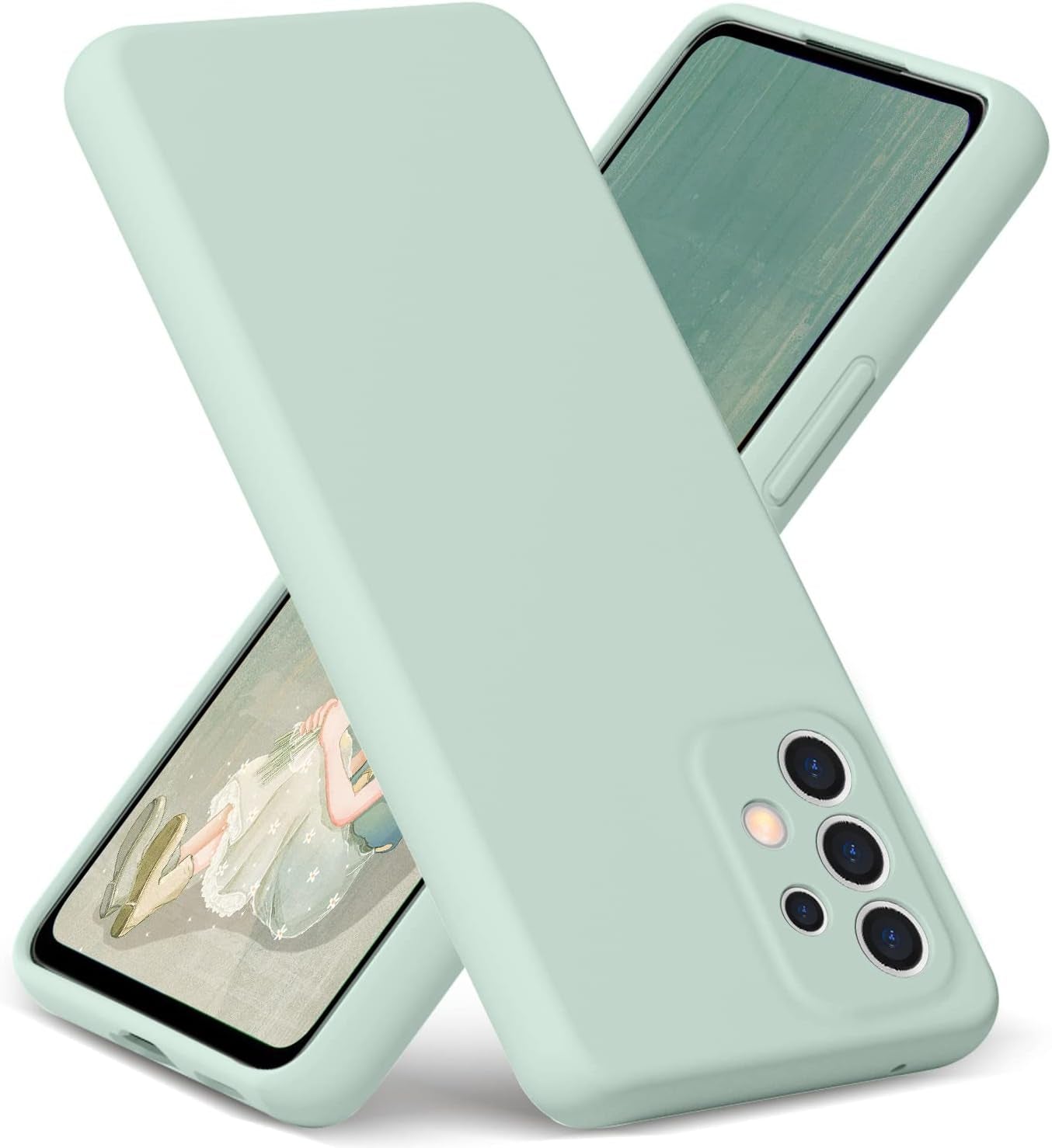 Gueen Compatible with Samsung Galaxy A53 5G Case, Premium Liquid Silicone, with [Camera Protection] [Soft Anti-Scratch Microfiber Lining] Full Body Shockproof Protective Phone Case - Hot Pink  Gueen Mint  