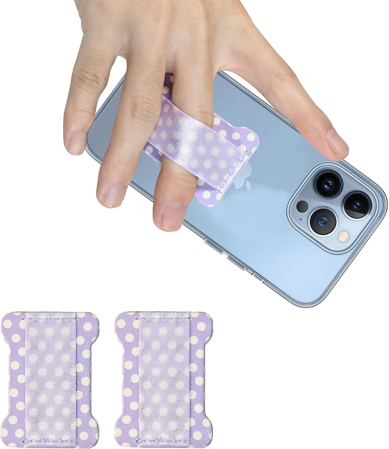 WUOJI Finger Strap Phone Holder - Phone Grip for Most Smartphones and Mini Tablets,Ultra Thin Anti-Slip Universal Cell Phone Grips Band Holder for Back of Phone -2Pack(Gold)  WUOJI Dot Purple  