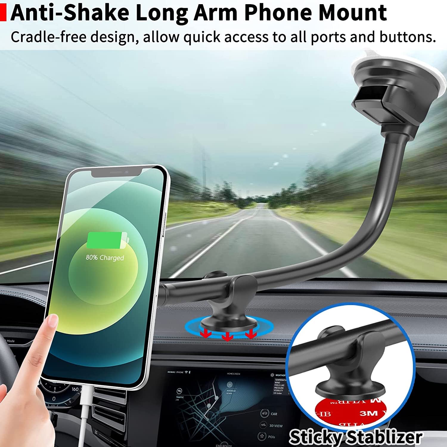 Windshield Car Phone Mount Long Arm, Apps2Car 13 Inches Gooseneck Magnetic Window Mobile Holder for Truckers Drivers Semi Truck SUV MPV Vehicle Compatible with All Iphone Samsung Phones Ipad Mini  Wiiki-Tech   