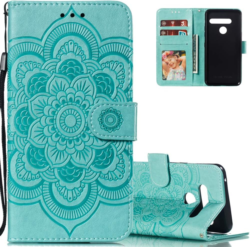 LEECOCO for LG G8 Thinq Case Mandala Embossing Luxury PU Leather Flip Notebook Wallet Bookstyle Magnetic Stand Card Slot Folio Bumper Protection Cover for LG G8 / G8S / G8 Thinq Mandala Black LD  LEECOCOO Ld: Green  
