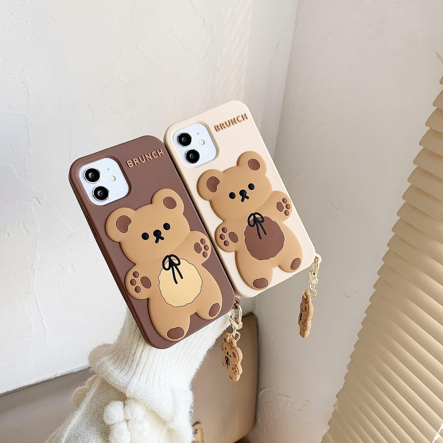 Yatchen Kawaii Phone Cases Apply to Iphone 12 Mini,Cute Cartoon Bear Phone Case with Keychain Teddy Bear Phone Case 3D Iphone 12 Mini Case Soft Silicone Shockproof Cover for Women Girls  Yatchen   
