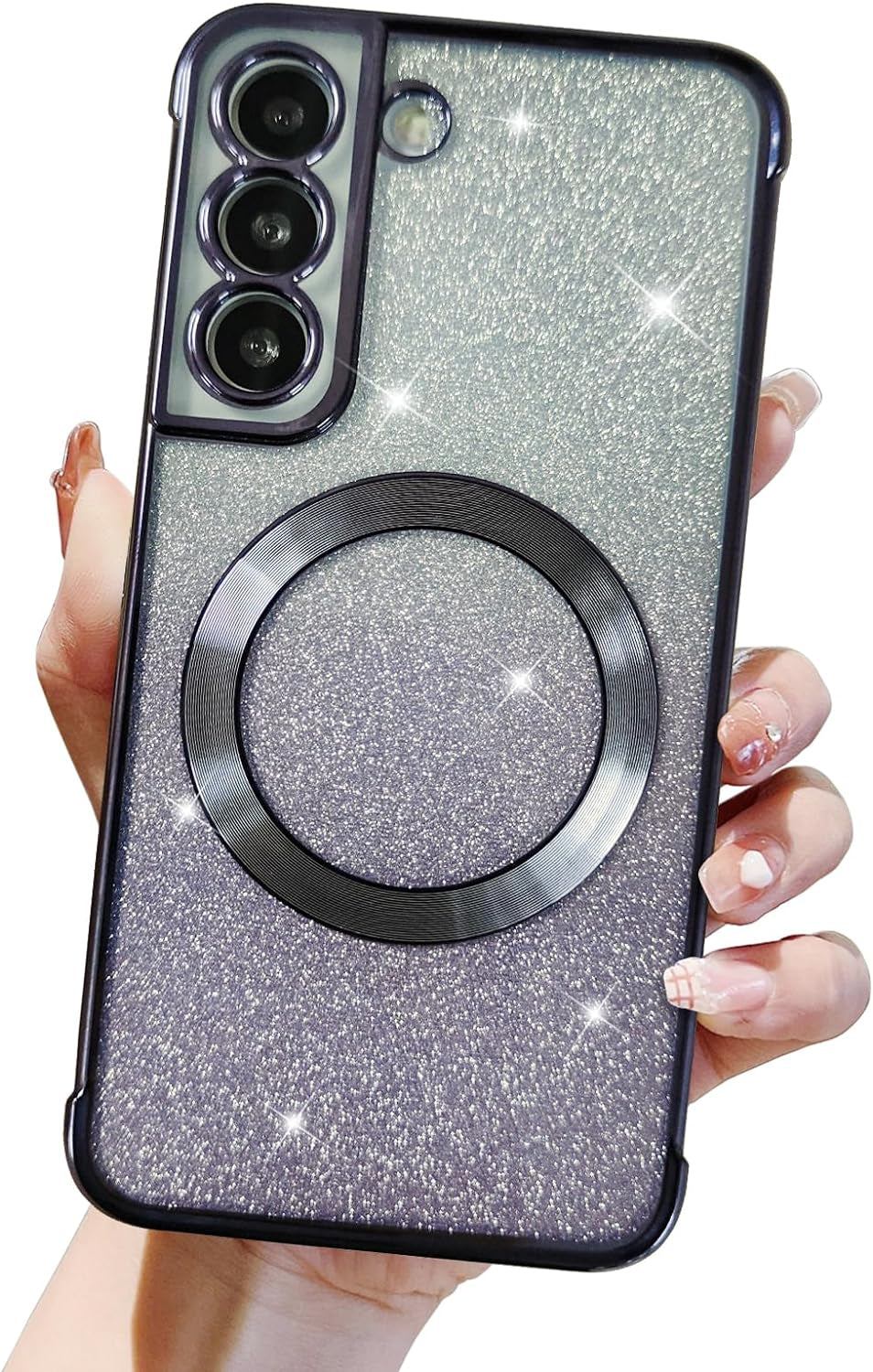 Eiyikof for Samsung Galaxy S22 Ultra Magnetic Glitter Case,Luxury Full Protection Glitter Bling Case with Camera Lens Protector Anti-Scratch Shockproof Soft Back Cover for Girls Women-Purple  Eiyikof   