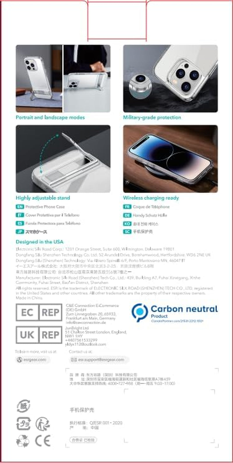 ESR for Iphone 14 Pro Case, 3 Stand Modes, Military-Grade Drop Protection, Supports Wireless Charging, Slim Back Cover with Stand, Phone Case for Iphone 14 Pro, Metal Kickstand Case, Clear  ESR   