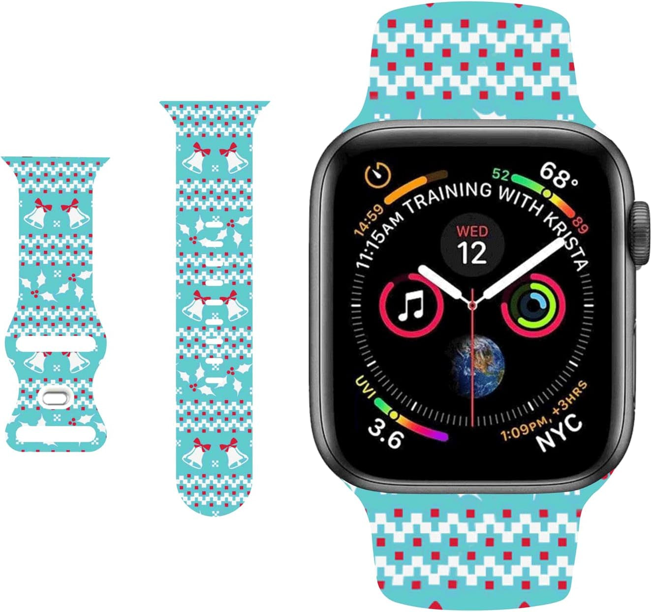 Breathable Christmas Pattern Bands Compatible with Apple Watch 42Mm 44Mm 45Mm M/L,Girls Women Men Colorful Soft Silicone Wristband Strap for Iwatch SE & Series 8/7/6/5/4/3/2/1 (Christmas Plaid)  HYHMXB 10.Elegant Christmas 42mm/44mm/45mm M/L 