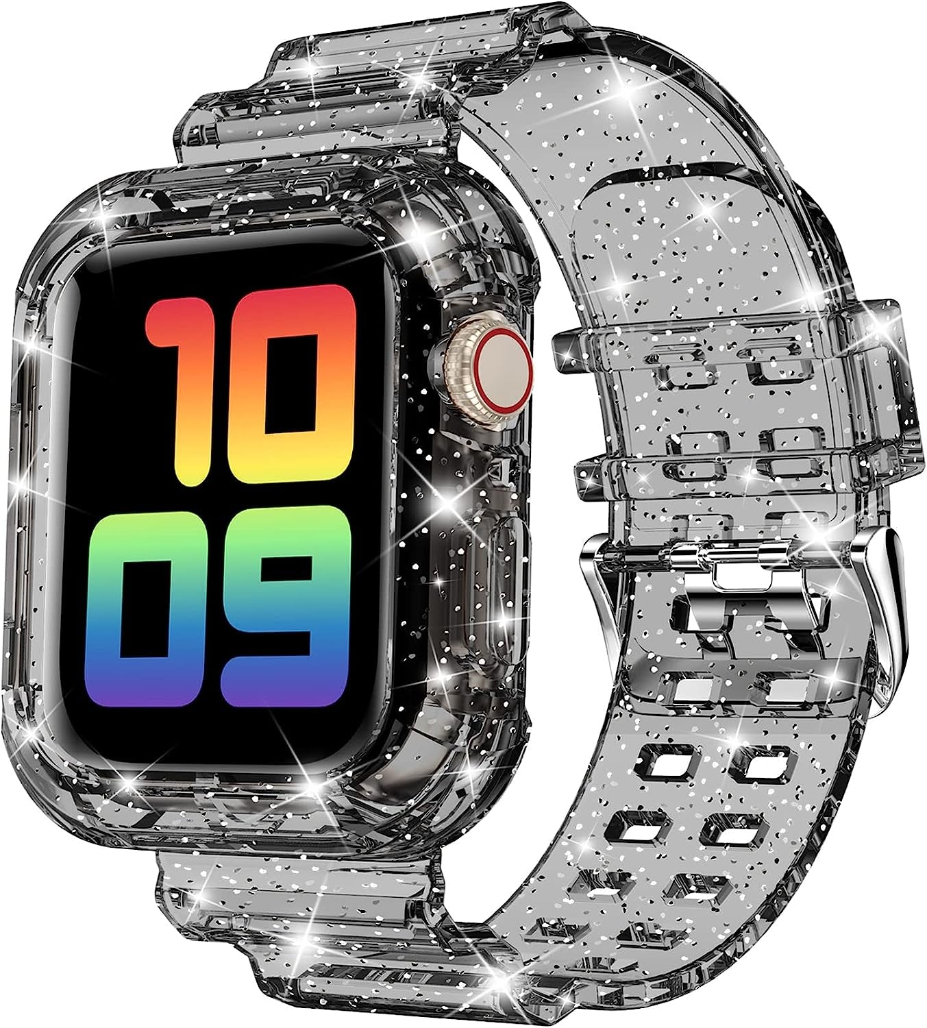 DABAOZA Compatible for Clear Apple Watch Band 38Mm 40Mm 41Mm 42Mm 44Mm 45Mm with Case, Women Girl Glitter Clear Bling Crystal Sport Strap and Bumper for Iwatch Band Ultra SE Series 8/7/6/5/4/3/2/1  DABAOZA Glitter Clear Black 41mm/40mm/38mm 