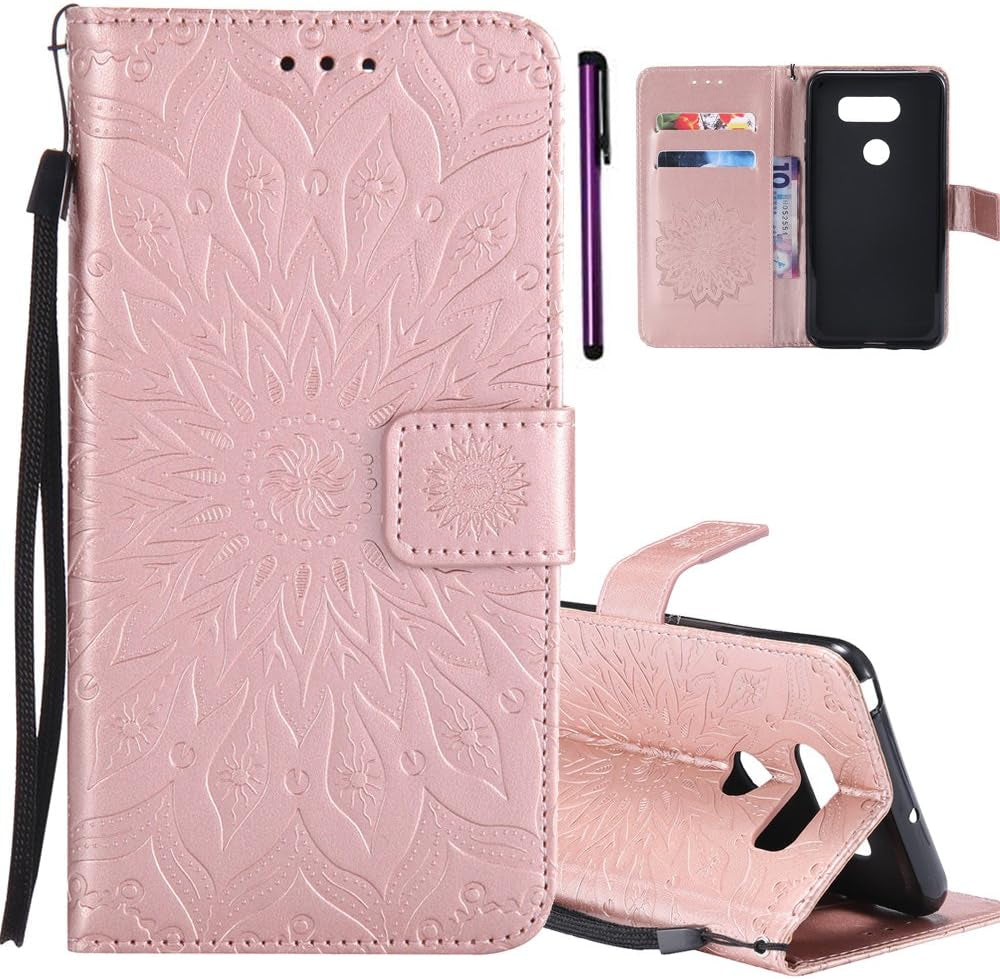 ISADENSER LG V30 Case LG V30S Case Sunflower Series as Case with Shockproof Kickstand Credit Card Holder Flip Magnetic Closure Protection Wallet Leather PU Case Cover for LG V30 plus Blue Sunflower  ISADENSER H] Kt-Sunflower Leather-8  