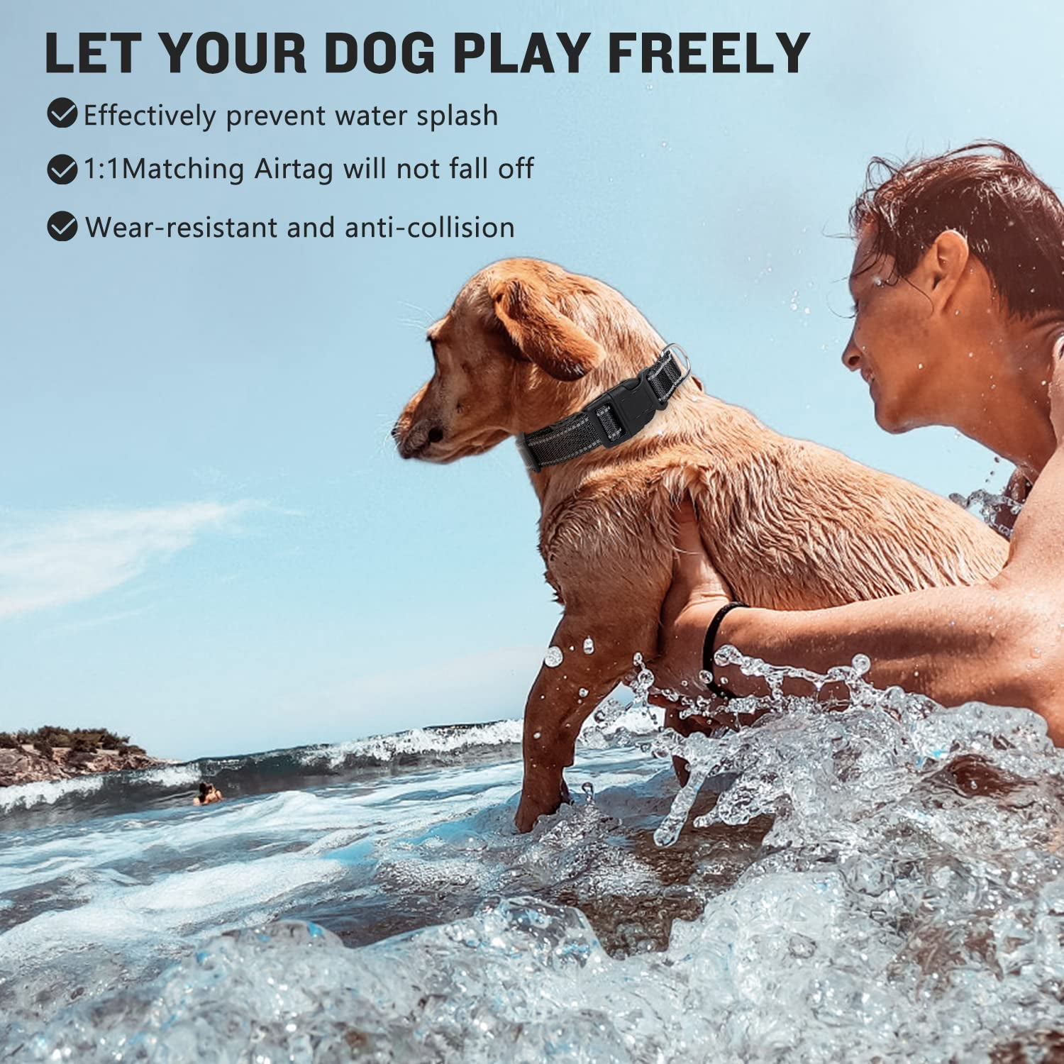 Reflective Airtag Dog Collar, Breathable Black Nylon Dog Collar with Airtag Holder, the Waterproof Dog Collar Airtag, Dog Tracking Collar, Adjustable Airtag Accessories Dog Collar for Medieum Dogs  Simket   