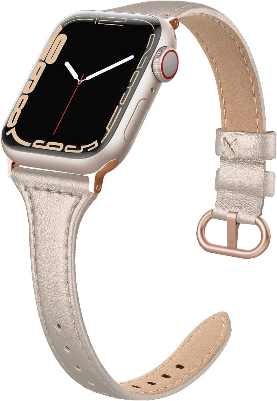 SWEES Leather Band Compatible for Apple Watch 38Mm 40Mm 41Mm, Slim Thin Dressy Elegant Genuine Leather Strap Compatible for Iwatch Series 8, 7, 6, 5, 4, 3, 2, 1, SE, Sport & Edition Women, Brown  SWEES Champagne 42mm 44mm 45mm 