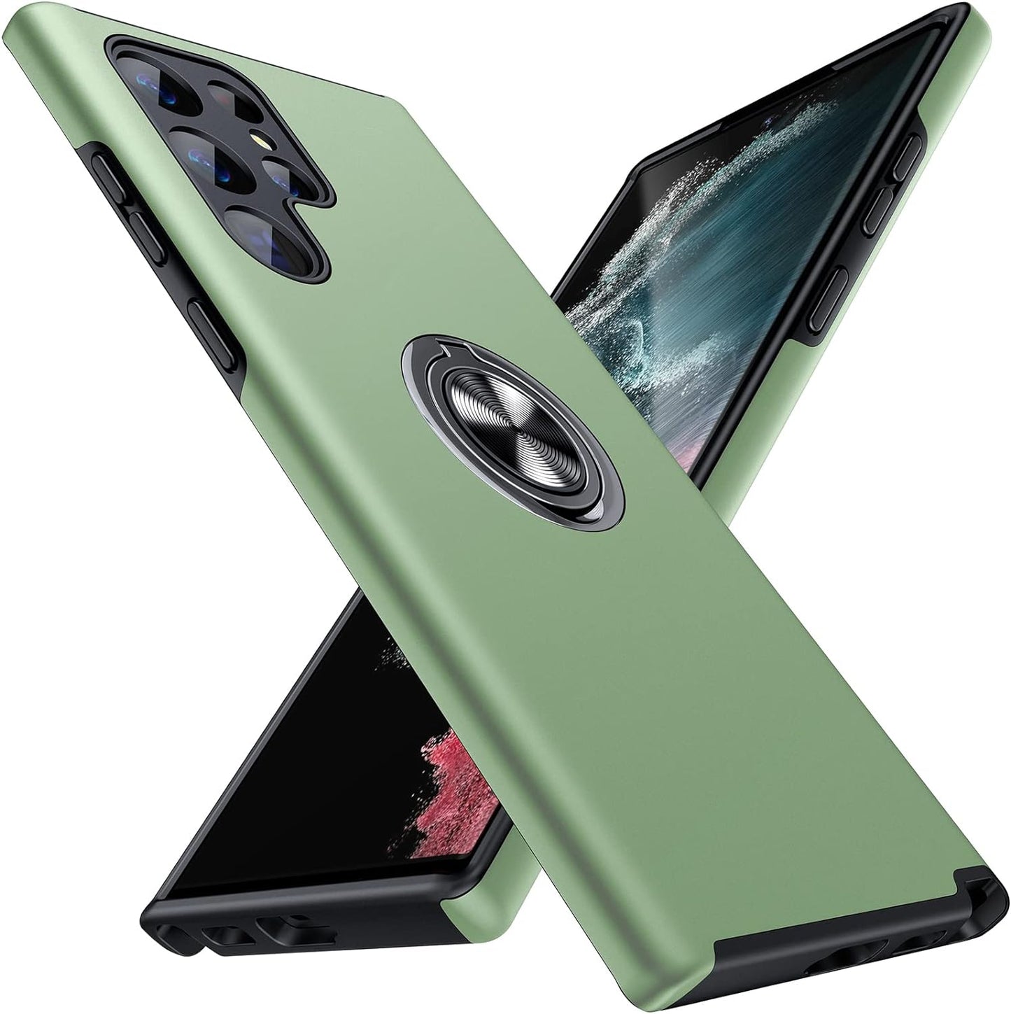 JAME for Samsung Galaxy S22 Ultra Case, [NOT for S22 or S22 Plus], Slim Soft Bumper Protective Case for Samsung S22 Ultra Case, with Invisible Ring Holder Kickstand for Galaxy S22 Ultra Case, Pink  XJXIN Army Green  