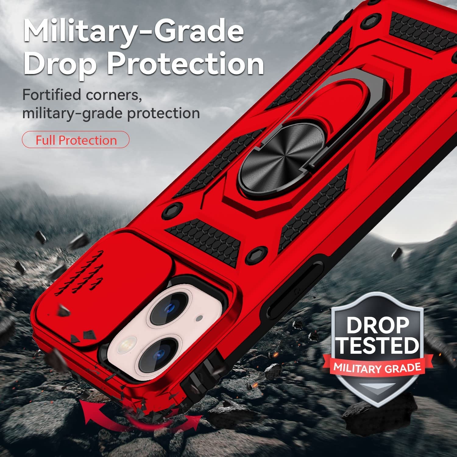 YZOK for Iphone 12 Mini Case,With Slide Camera Cover HD Screen Protector,[Camera Protection] [Magnetic Rotate Kickstand] Military Grade Shockproof Heavy Duty Protective Case for Iphone 12 Mini-Red  YZOK   