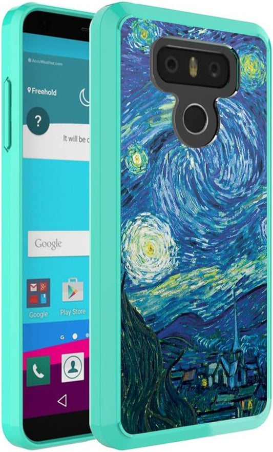 Capsule Case for LG G6 [Hybrid Slim Shockproof Heavy Duty Hard Back Shield Fused TPU Edge Bumper Cute Girly Women Case Teal Mint Green] for LG G6 - (Starry Night)  HRWireless   