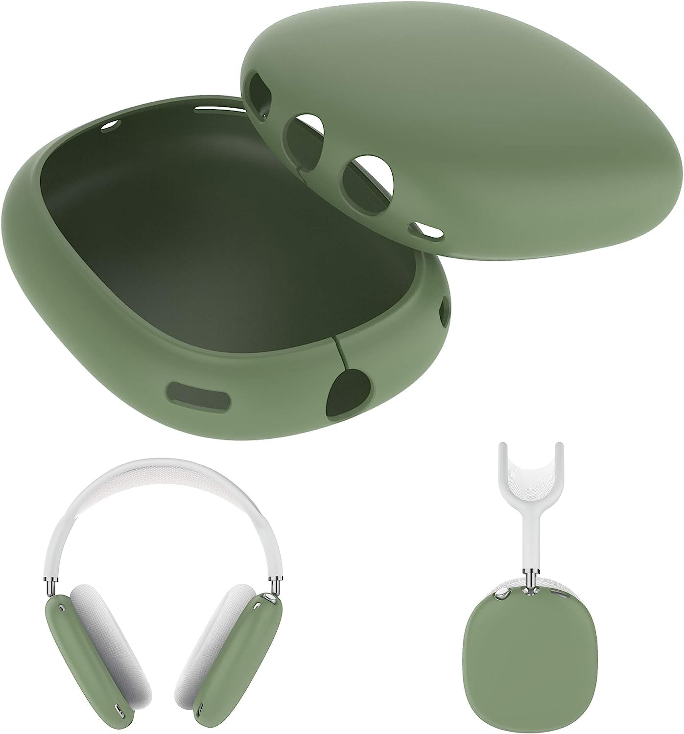 Fitturn Earpads Cover Case Compatible with Airpod Max Wireless Headphone, Silicone Anti-Scratch Protective Case for Airpod Max, Earcup Protectors Enrich Color & Prevent Earphones from Bumping (White)  FitTurn Green  