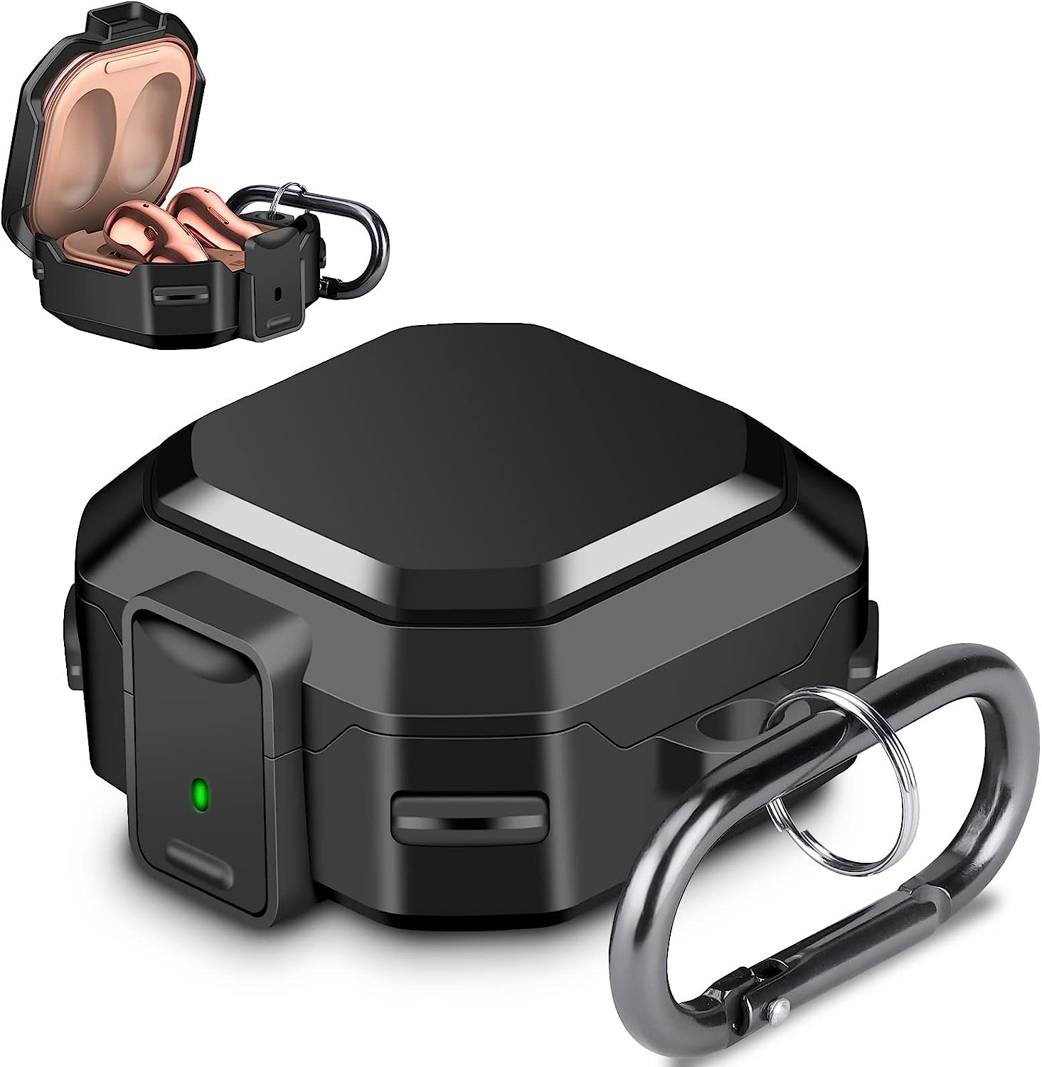 JAKPAK Compatible with Samsung Galaxy Buds 2 Case (2021)/ Galaxy Buds Pro Case (2021) / Galaxy Buds Live Case (2020) Hard PC Shockproof Protective Case with Keychain Secure Lock Design Cover Yellow  JAKPAK Black  