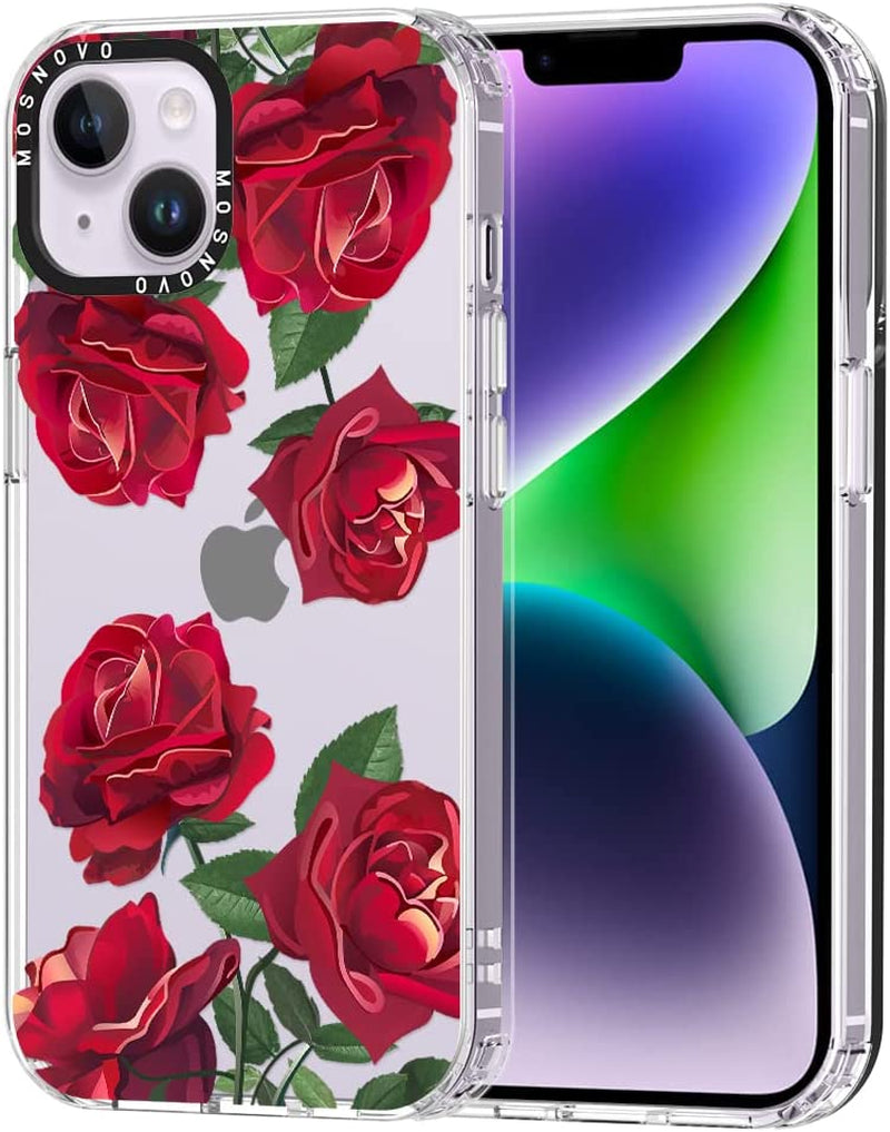 MOSNOVO Compatible with Iphone 14 Case, [Buffertech 6.6 Ft Drop Impact] [Anti Peel off Tech] Clear TPU Bumper Women Girl Phone Case Cover with Cute Cherry Designed for Iphone 14 6.1"  MOSNOVO Red Roses  